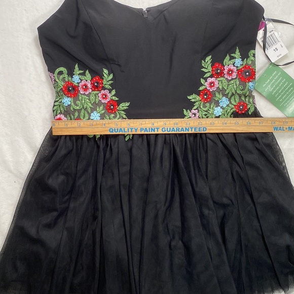 NWT BA Nites Cap Sleeve Black Floral Above Knee Mini Dress Juniors Size 15 - Picture 11 of 12